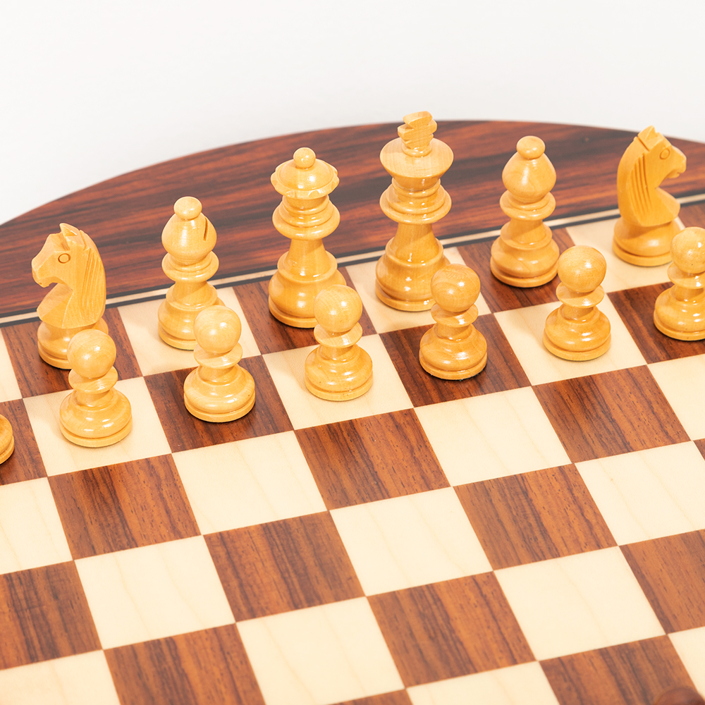 Italfama Wooden Chess Men + Round Wood Chess Board Peter's of