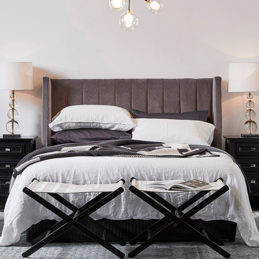 Cafe Lighting Central Park Queen Bedhead Velvet Charcoal Peter's of