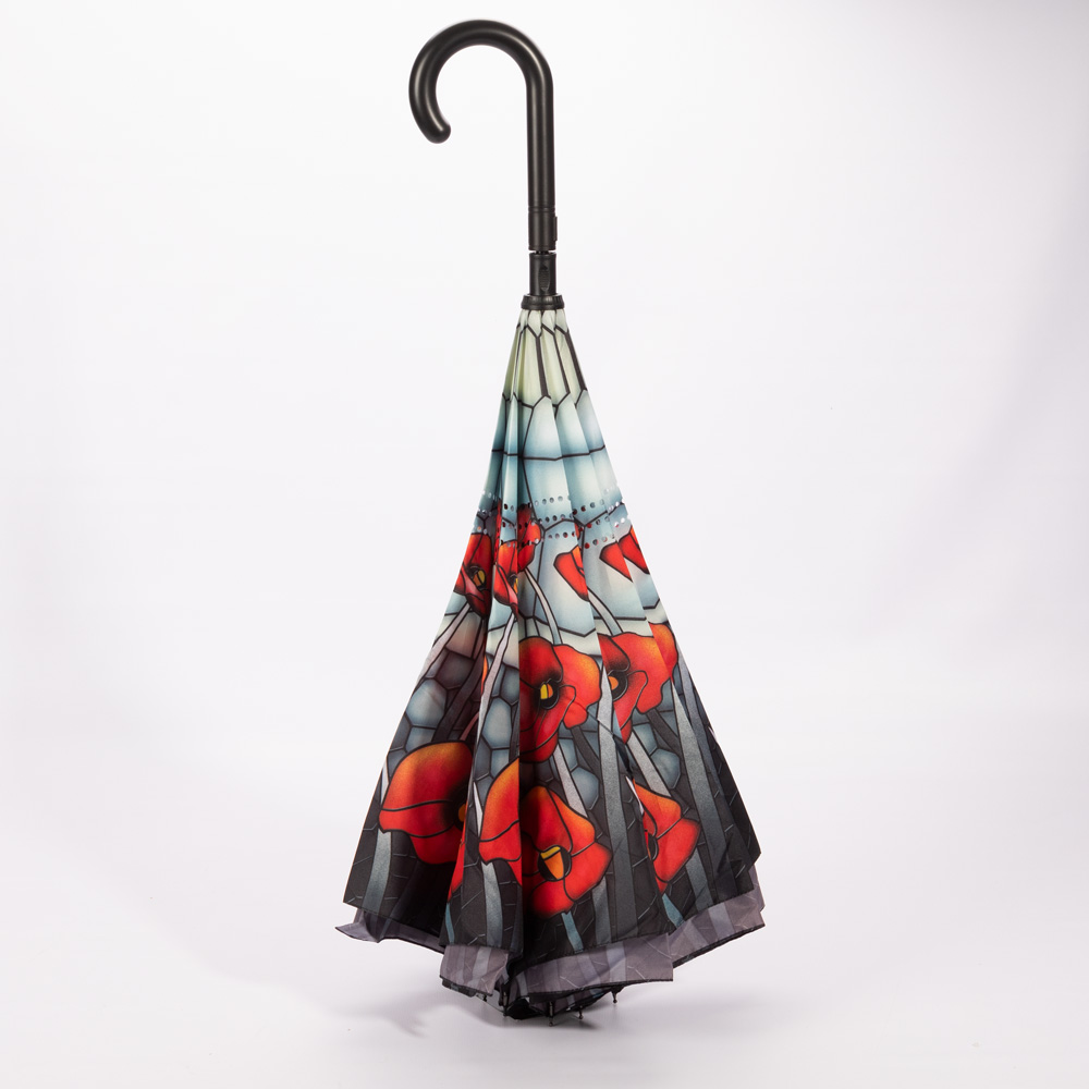 Galleria Reverse Close Umbrella Stained Glass Poppies Peter's of