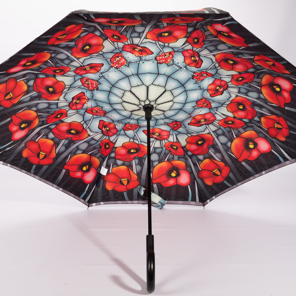 Galleria Reverse Close Umbrella Stained Glass Poppies Peter's of