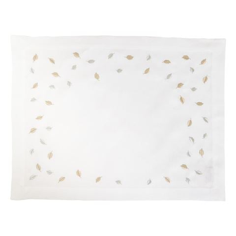 Serenk - Mini Leaves White Linen Placemat Silver/Gld 38x50cm