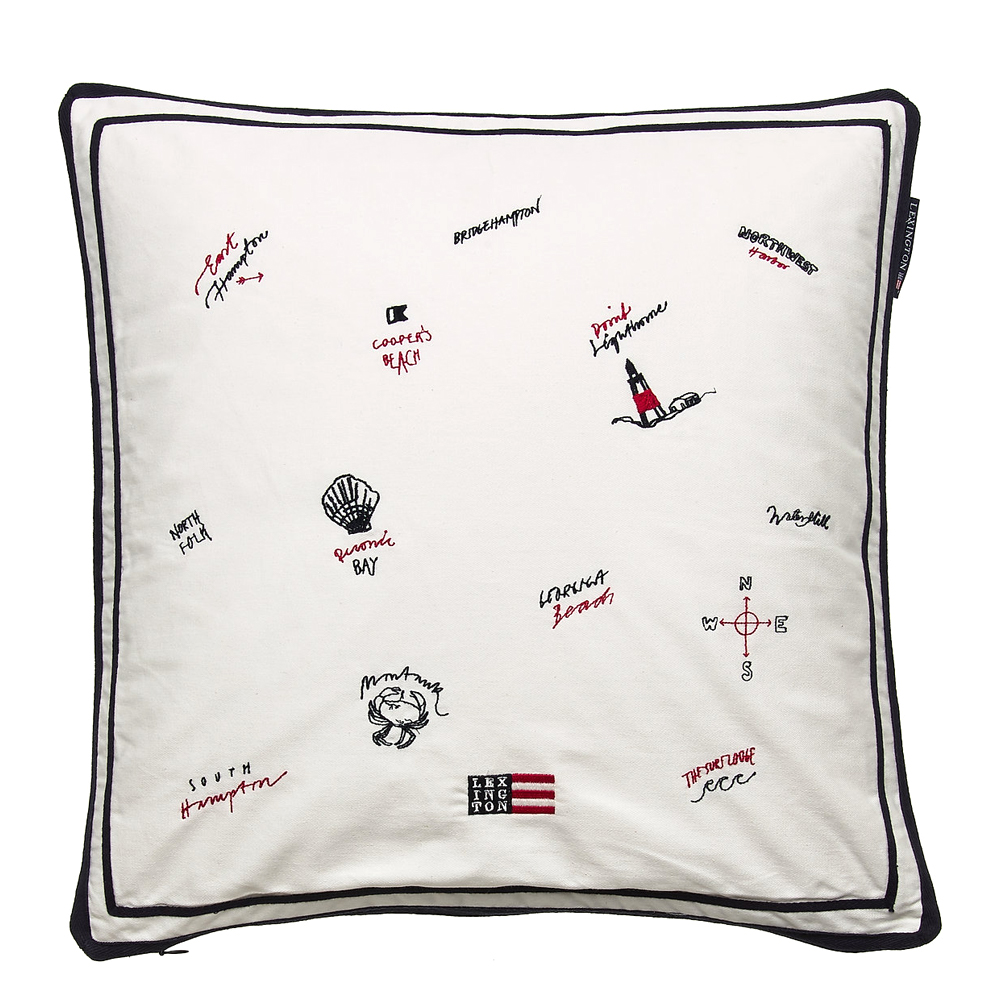 Lexington Blue Sea Embroidered Pillow Cover White 50x50cm Peter's