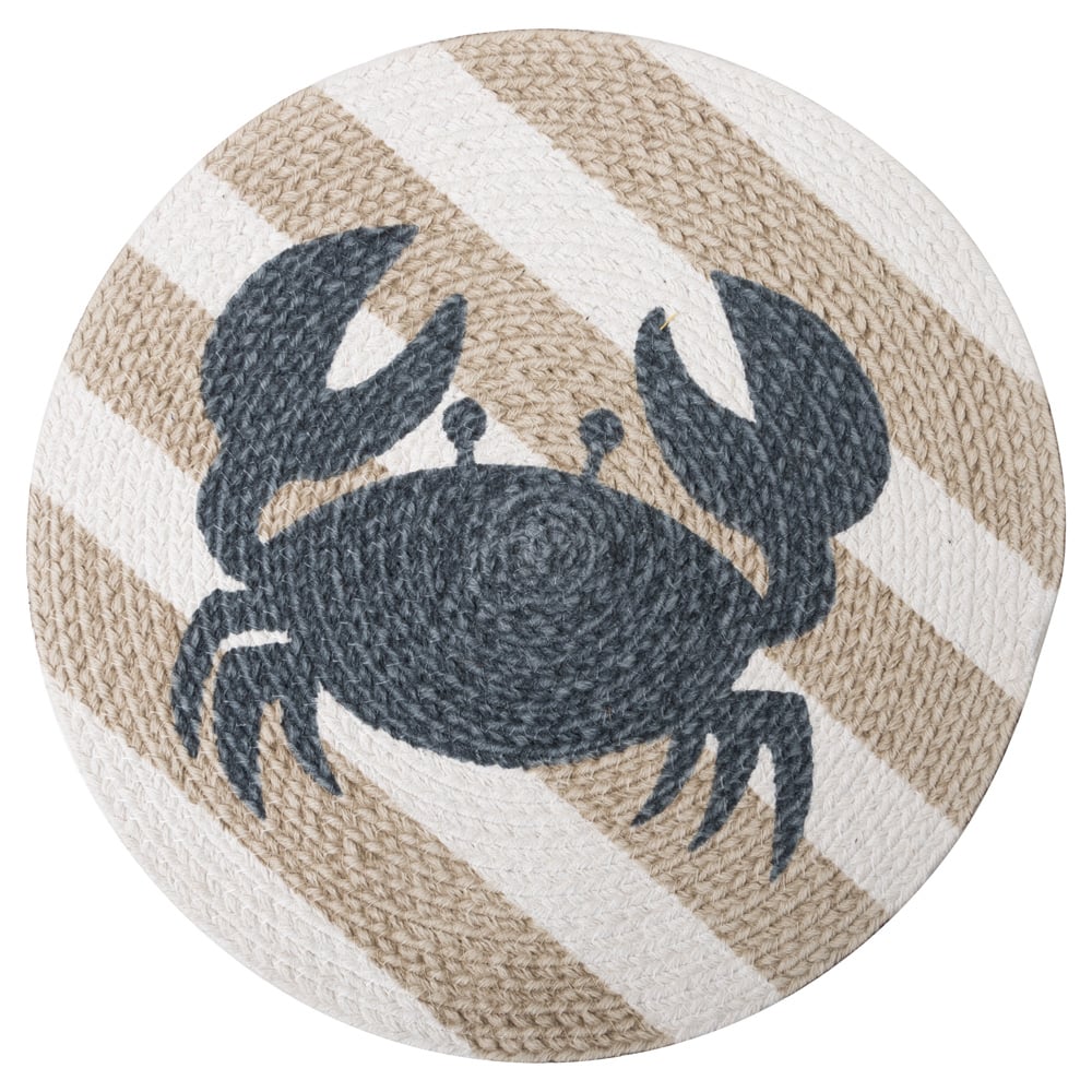 Coastal Home Cotton Placemat Round Crab Natural Blue 35cm Peter's
