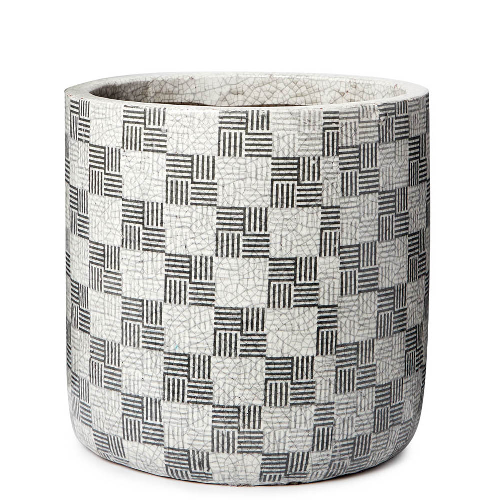 Coastal Home Checker Ceramic Pot Black & White 19cm Peter's of