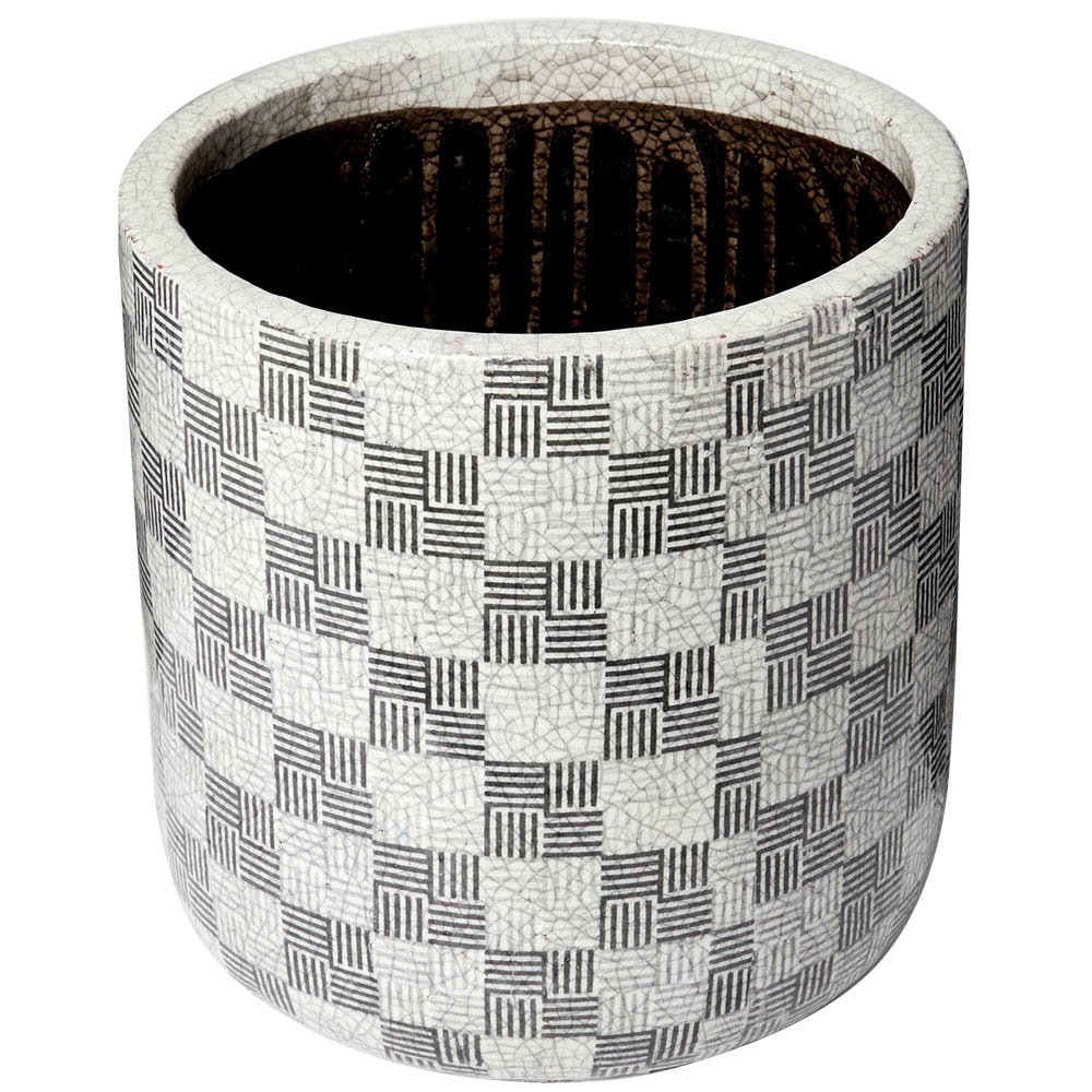 Coastal Home Checker Ceramic Pot Black & White 24cm Peter's of
