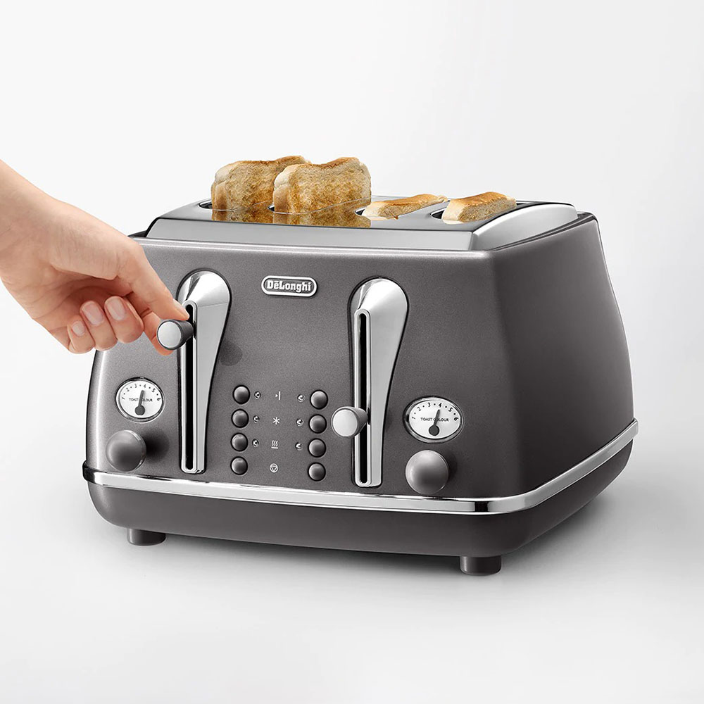 Delonghi Icona Metallics FourSlice Toaster Grey Peter's of Kensington