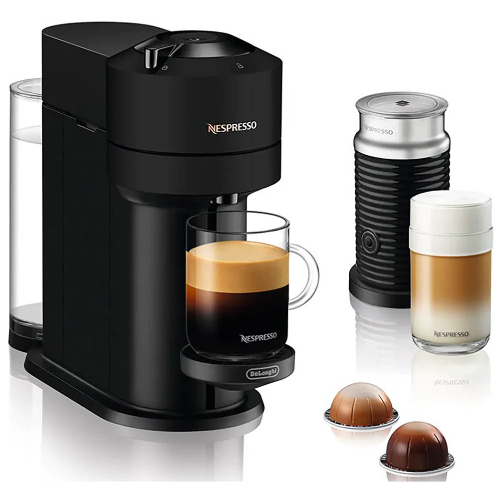 DeLonghi De'Longhi Vertuo Next Matt Black Bundle with Aeroc