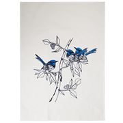 Eastbourne Art - Tea Towel Blue Wrens White