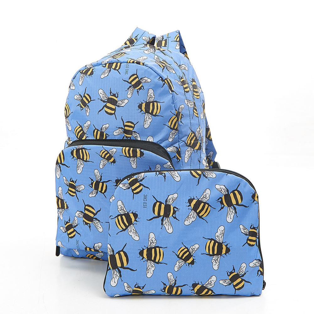 NEW Eco-Chic Foldable Backpack Bees Blue