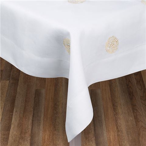 Serenk Sea Urchin White Linen Tablecloth Gold 155x250cm - Peter's of Kensington
