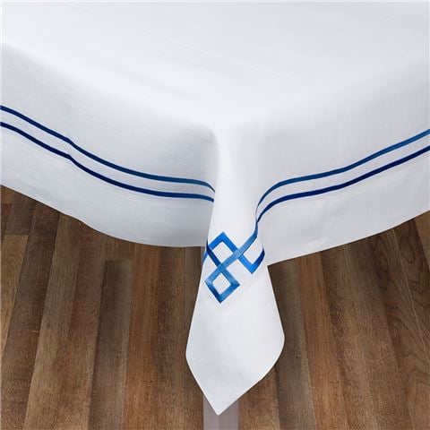 Serenk Greek Key Linen Tablecloth Blue 155x250cm - Peter's of Kensington