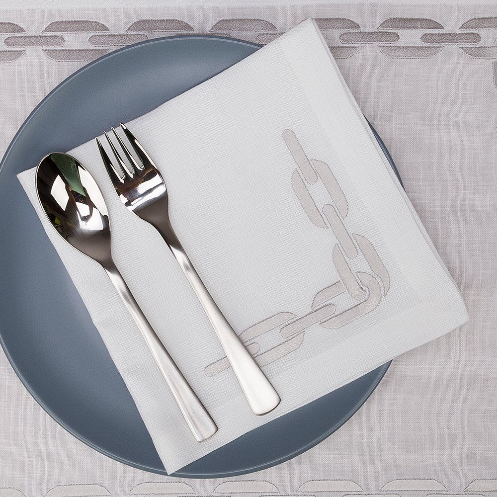 Serenk Chain Linen Napkin Silver 40x40cm Peter's of Kensington
