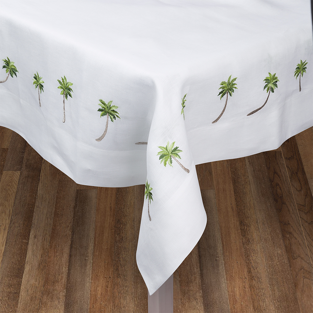 Serenk Palm Tree Linen Tablecloth White 160x350cm Peter's of Kensington