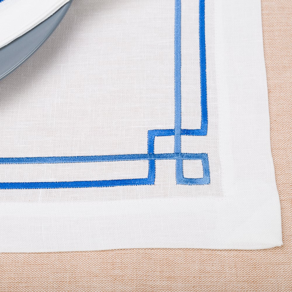 Serenk Greek Key Linen White Placemat Blue 38x50cm Peter's of