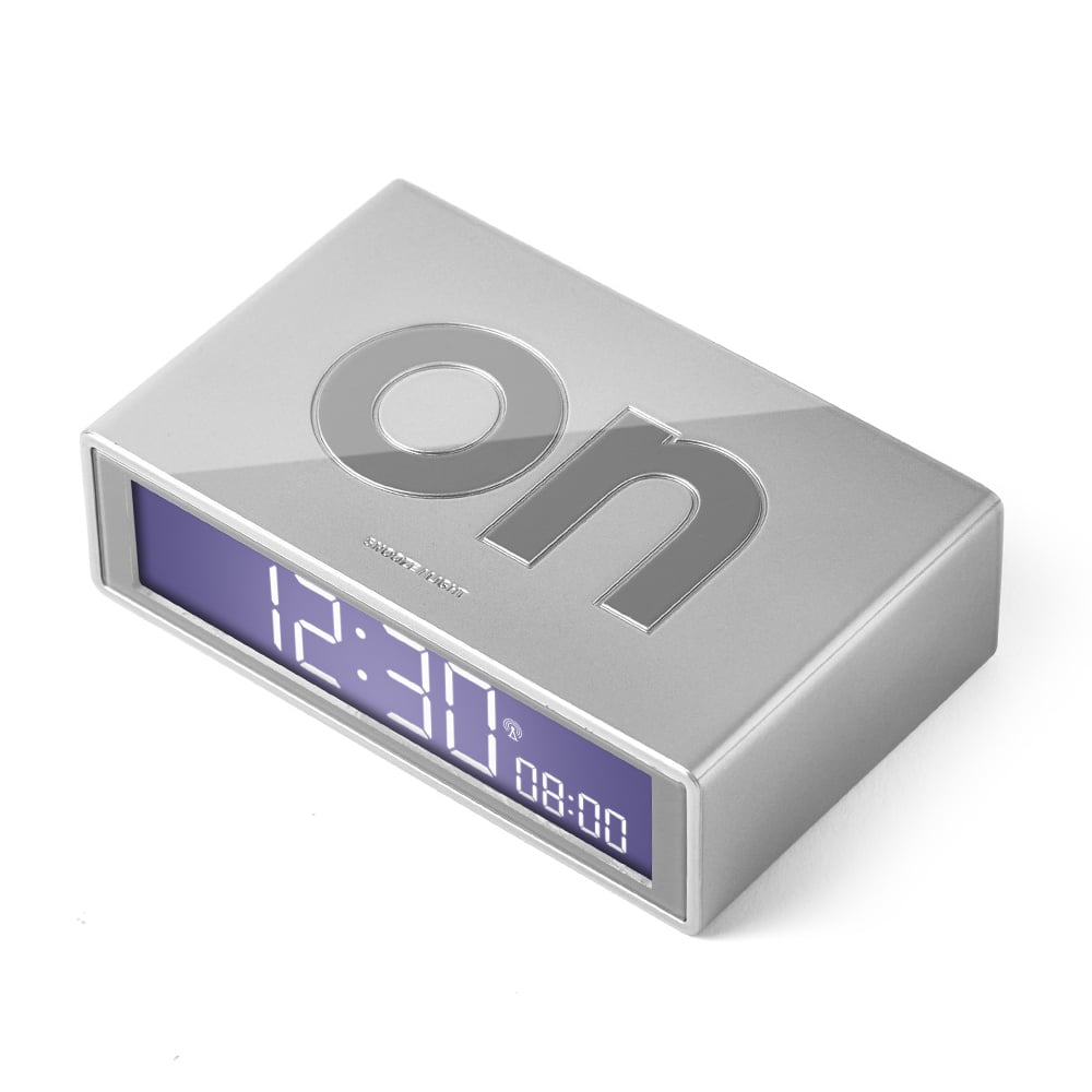 Lexon Flip+ Alarm Clock Glossy Aluminium Peter's of Kensington