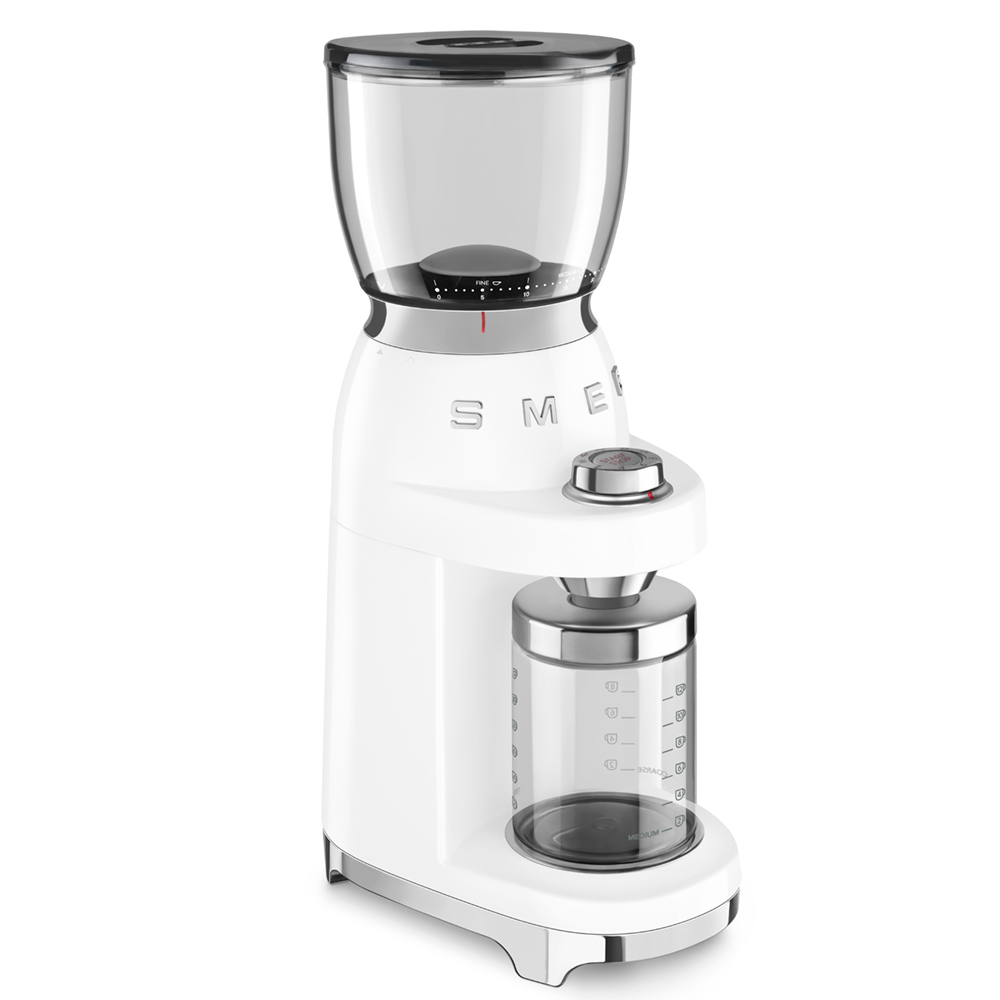 Smeg 50's Retro Coffee Grinder CGF01WHAU White Peter's of Kensington