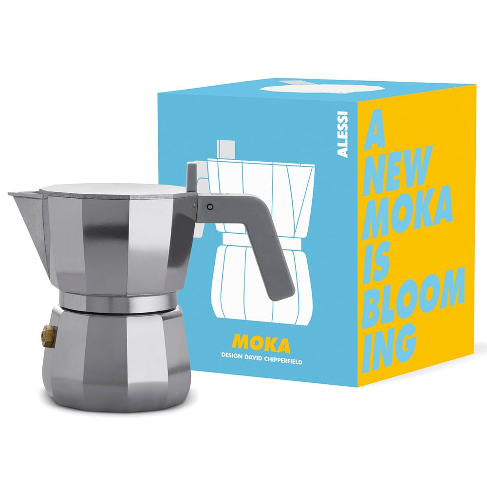 Alessi Moka Espresso Metallic Grey 3 Cups Peter's of Kensington