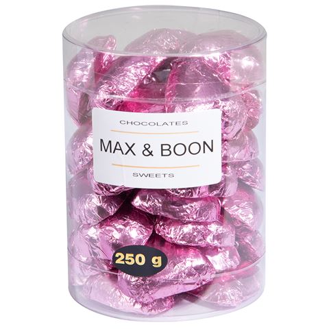 M & B Chocolates - Milk Chocolate Hearts Pink Cylinder 250g | Peter's ...