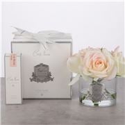 Cote Noire - Five Blush Pink Roses Clear Glass Silver Crest