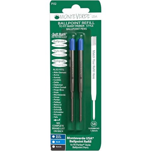 Monteverde - Parker Ballpoint Refill Set Superbroad 1.44mm Tip Blue 2pce