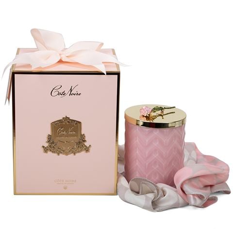 Cote Noire - Ltd Ed. Herringbone Candle/Scarf Pink Set 2pce