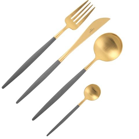 Cutipol - Goa Grey & Gold S/Steel Cutlery Set 24pce w/Bonus Wooden Canteen