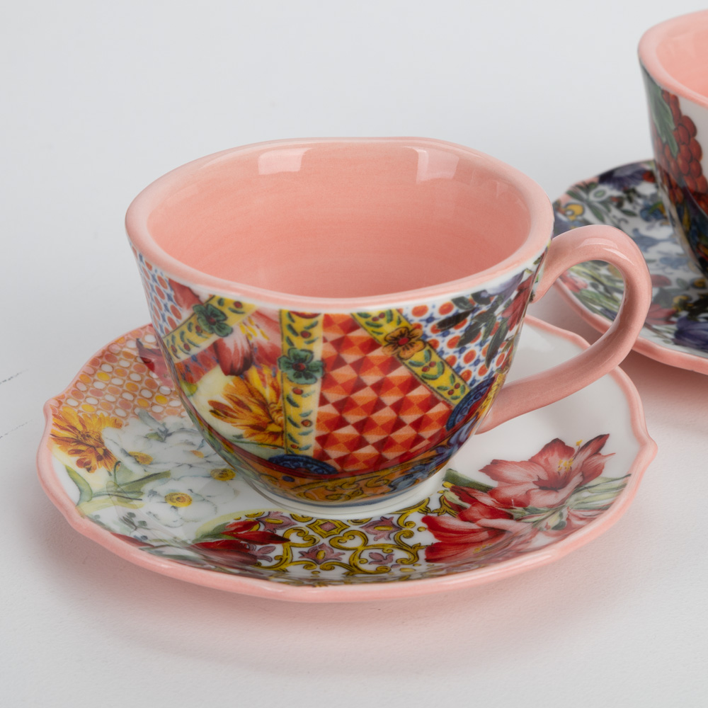 Baci Milano Coral Porcelain Coffee Cups Set 2pce Peter's of Kensington