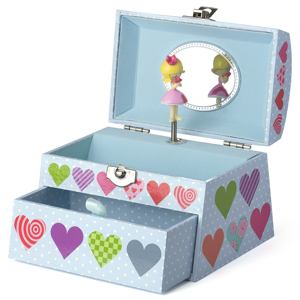 Bobble Art Musical Jewellery Box with Handle Multi Heart