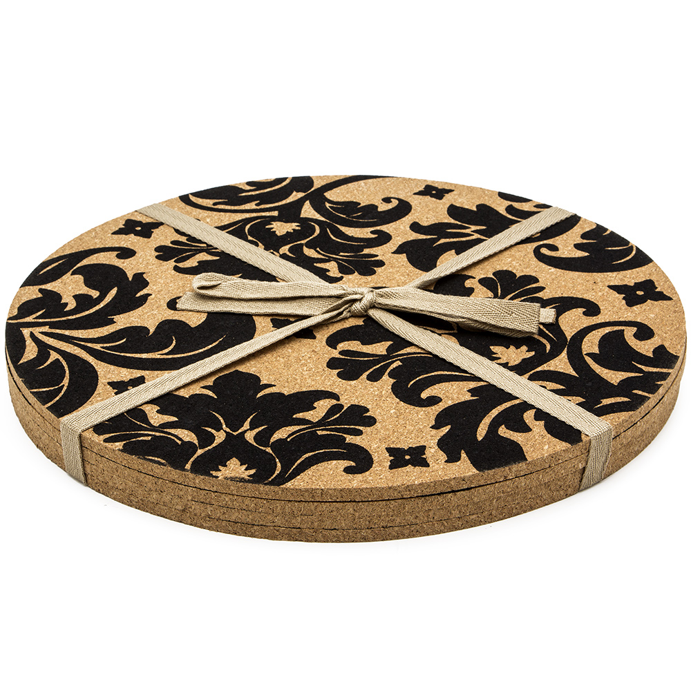 Ashdene Cork Placemat Set Black Brocade 4pce