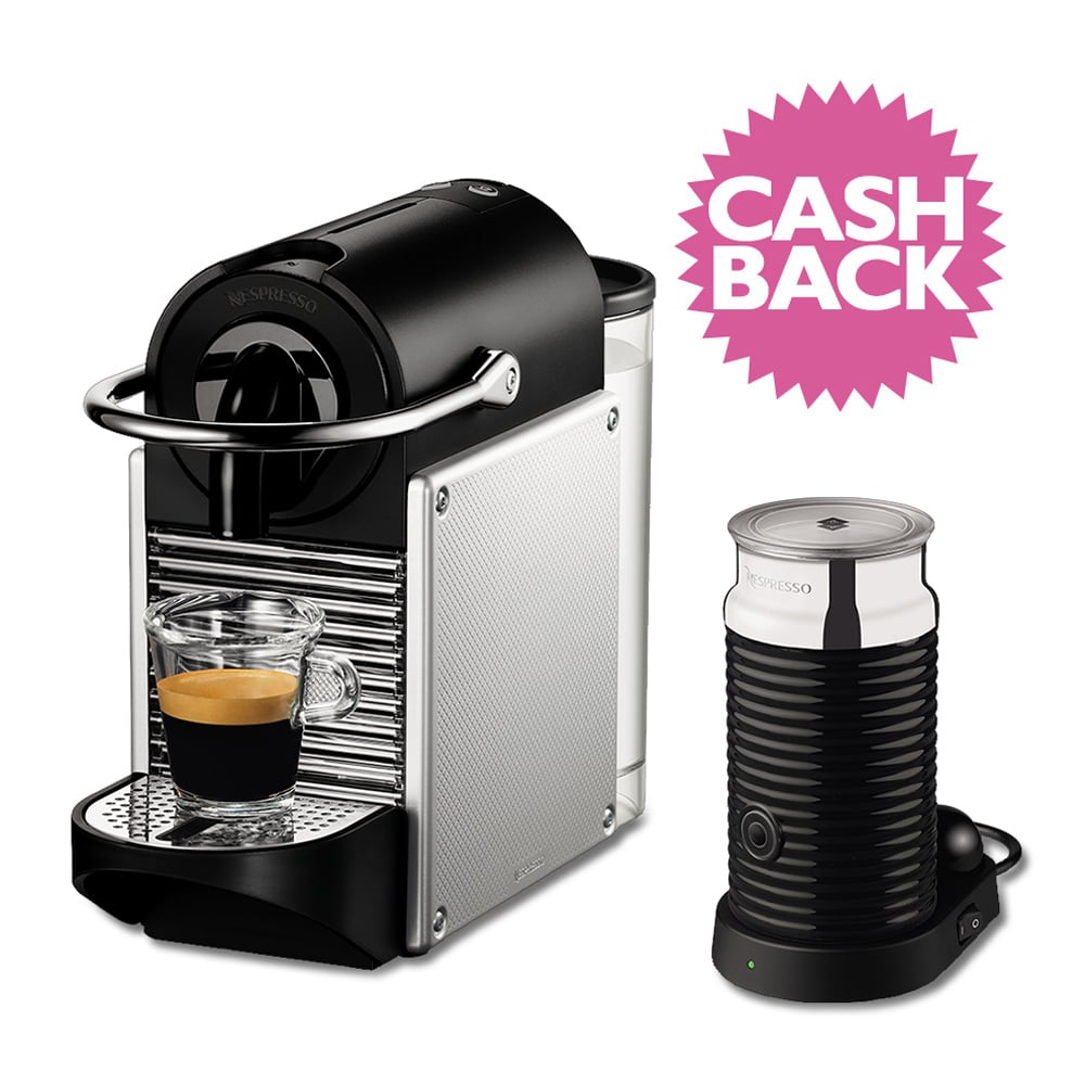 DeLonghi Nespresso Pixie Silver Coffee Machine & Aeroccino