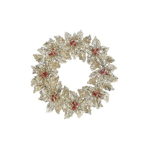 Raz - Home For The Holidays Holly Wreath Ornament Gold/Red