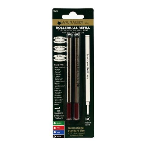 Monteverde - Ceramic Rollerball Refill Medium Point Set Black 2pce