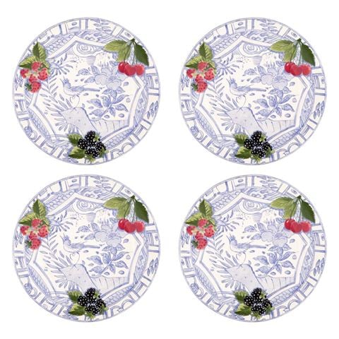 Gien - Oiseau Fruits Bleu Dinner Plate Set 4pce