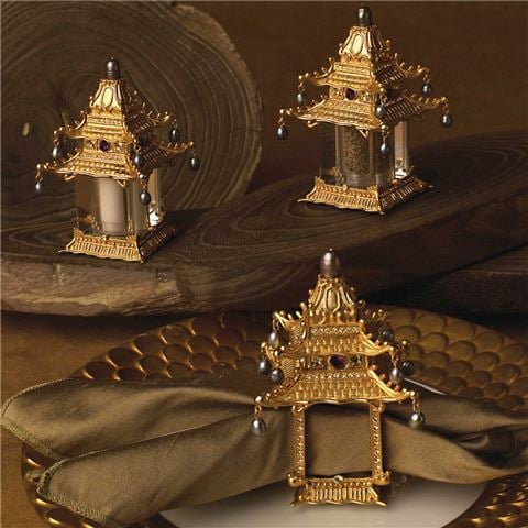 L'objet - Pagoda Gold Salt & Pepper Shaker Set