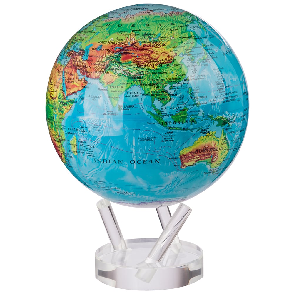 Mova - Large Blue Relief Spinning Globe | Peter's of Kensington