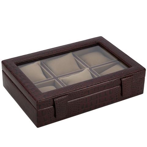 Plata Lappas - Crocodile Leather Rectangular Watch Box Brown