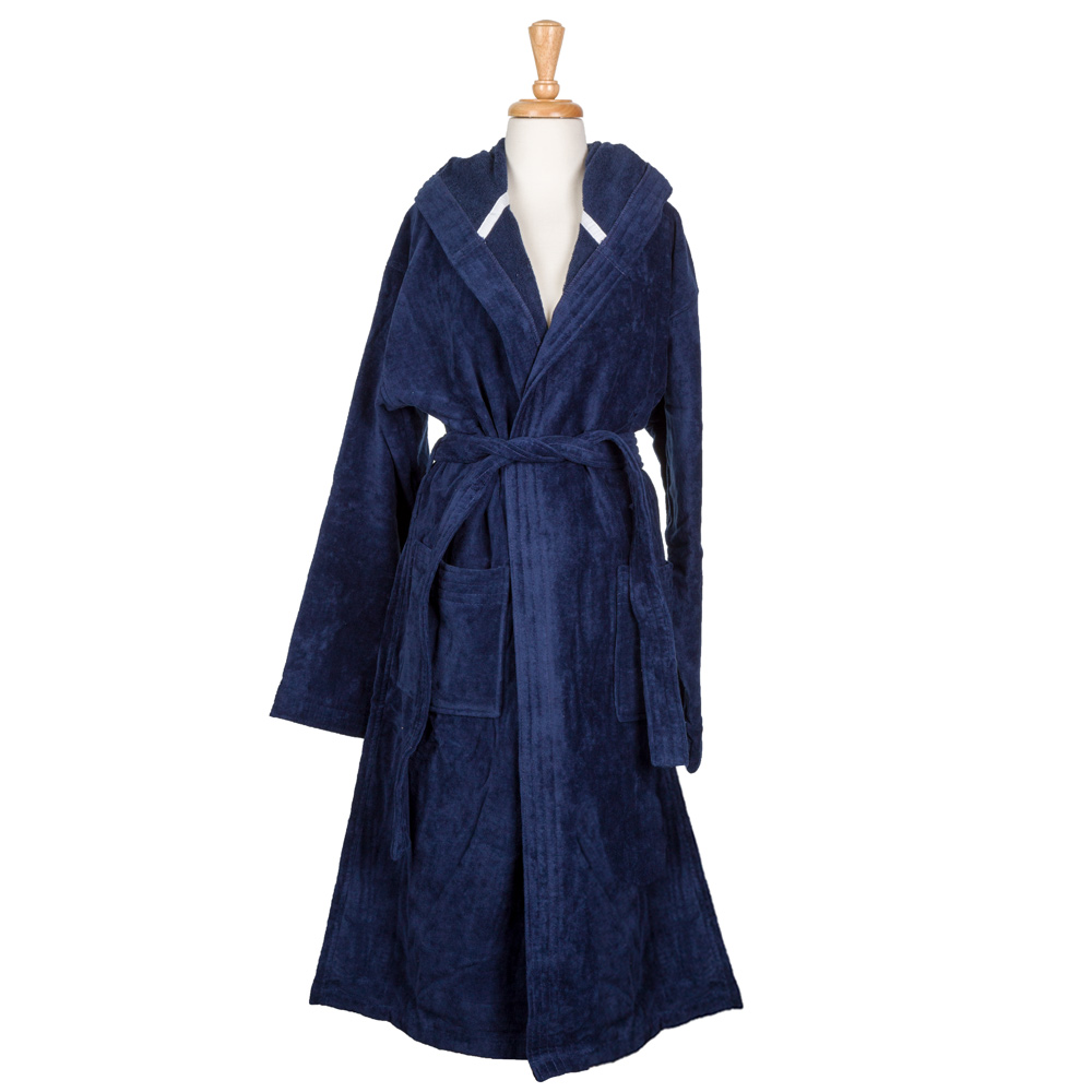 Lexington Hooded Velour Bathrobe Blue Small Peter's of Kensington