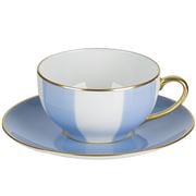 Limoges - Legle Stripe Ice Blue Teacup & Saucer Gold Rim
