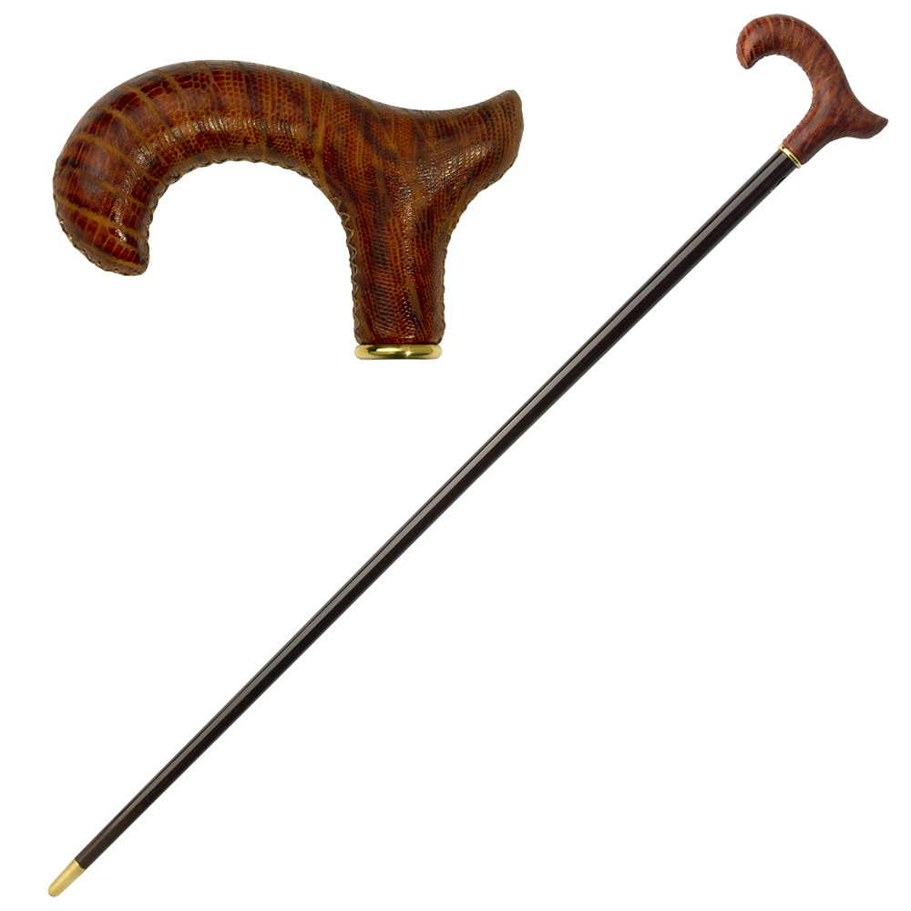 Walking Sticks - Burnt Brown Leather Handle Walking Stick