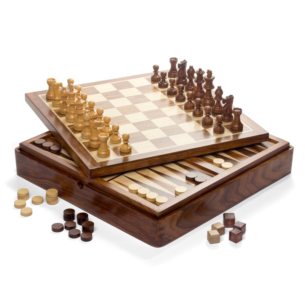 deluxe wooden 3-in-1 chess backgammon and checker set