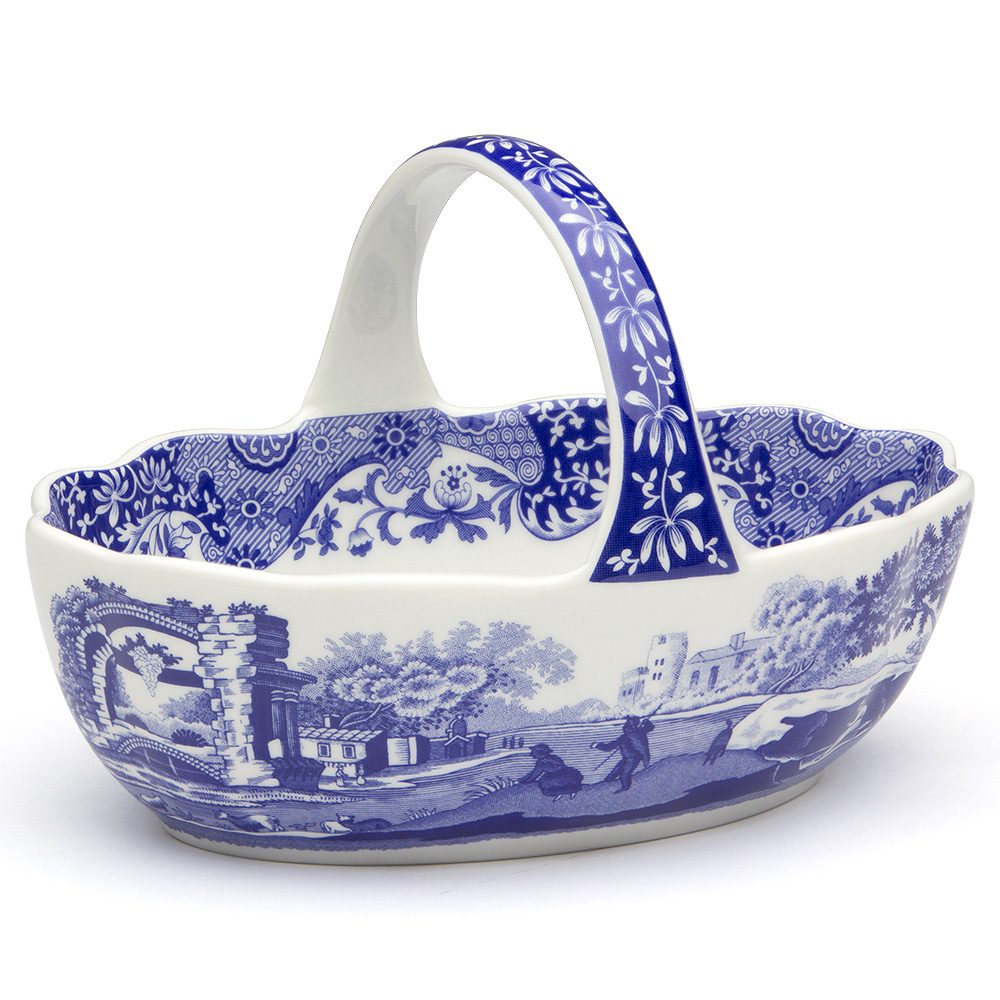 Spode Blue Italian Basket with Handle Peter's of Kensington