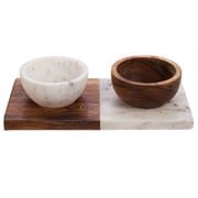 Industrial Luxe - Marble Condiment Acacia & White Set 3pce