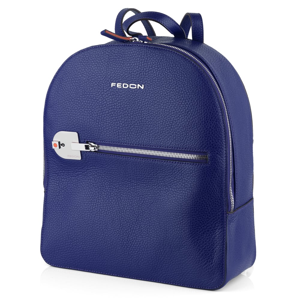 Fedon Blue Unisex Backpack Fedon 1919 - Dimon - Leather and Nylon Backpack for Laptop  main image 4