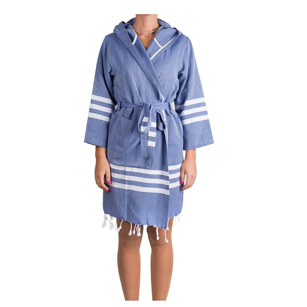 Lalay Cotton Hooded Bathrobe Large Royal Blue Peter's of Kensington