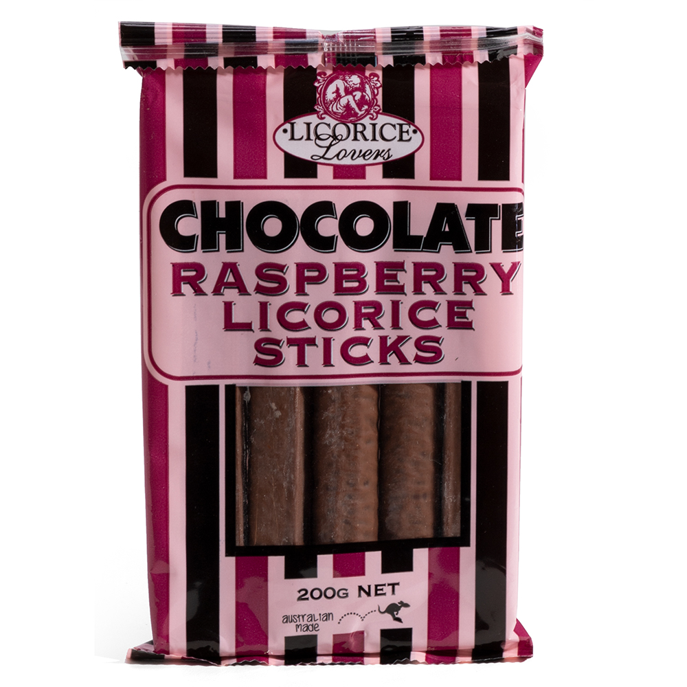 Licorice Lovers Chocolate Raspberry Licorice Sticks 200g Peter's of