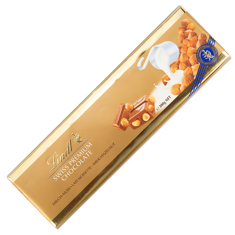 Lindt - Swiss Gold Milk Hazelnut Chocolate Block 300g | Peter's of ...