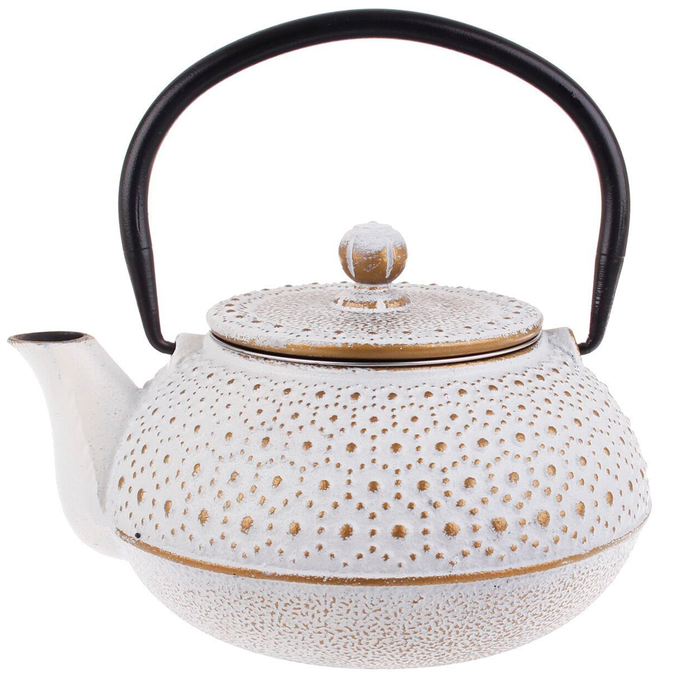 NEW Teaology White/Gold Beaded Cast Iron Teapot 500ml | eBay