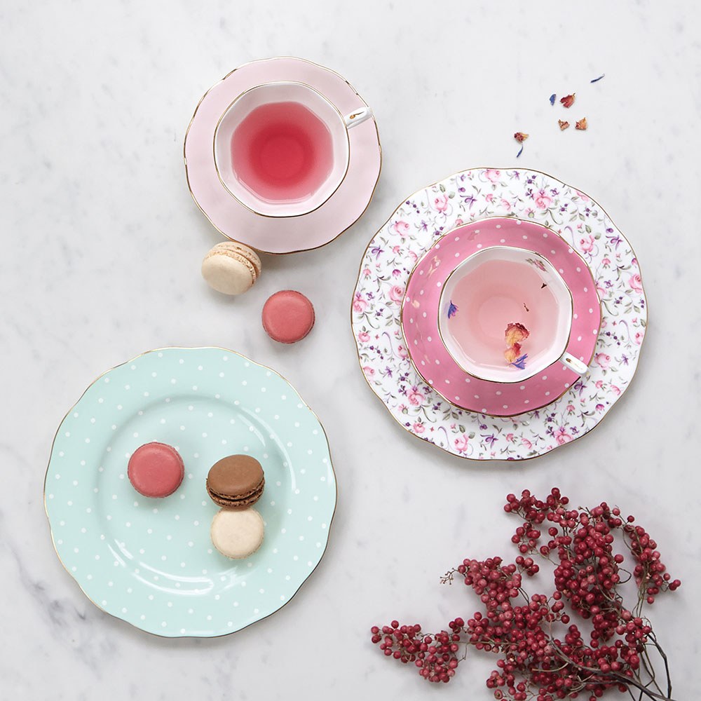 Piatto Insalata Royal Albert Polka Blu - Porcellana Bone China, Diametro 20 Cm, Bordo Oro - Foto 6