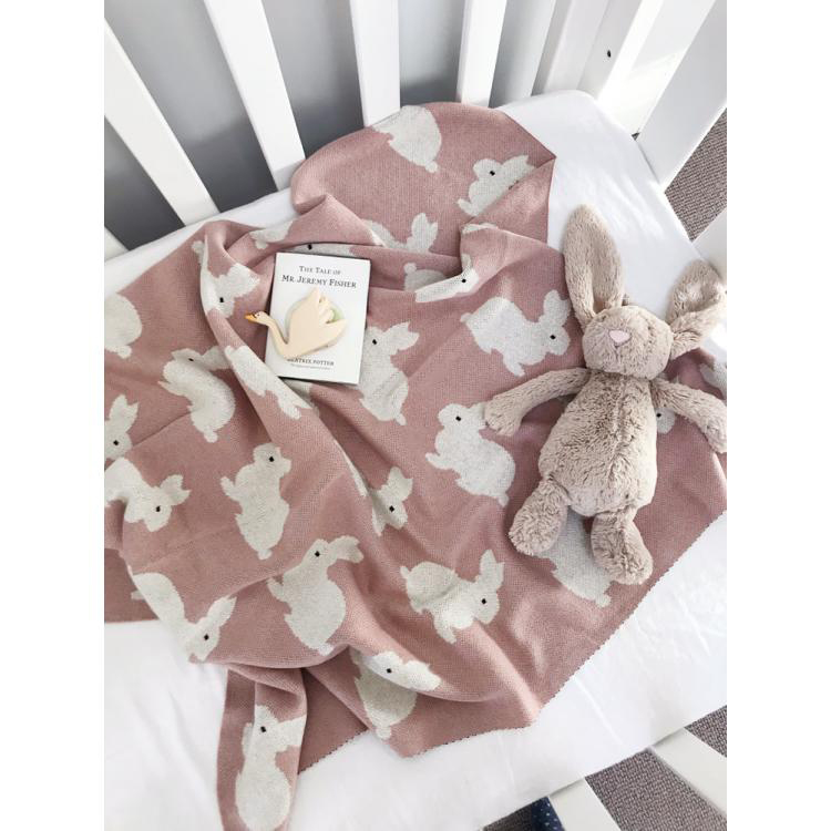 Floressents Cotton Knitted Baby Blanket Bunny Pink Peter's of