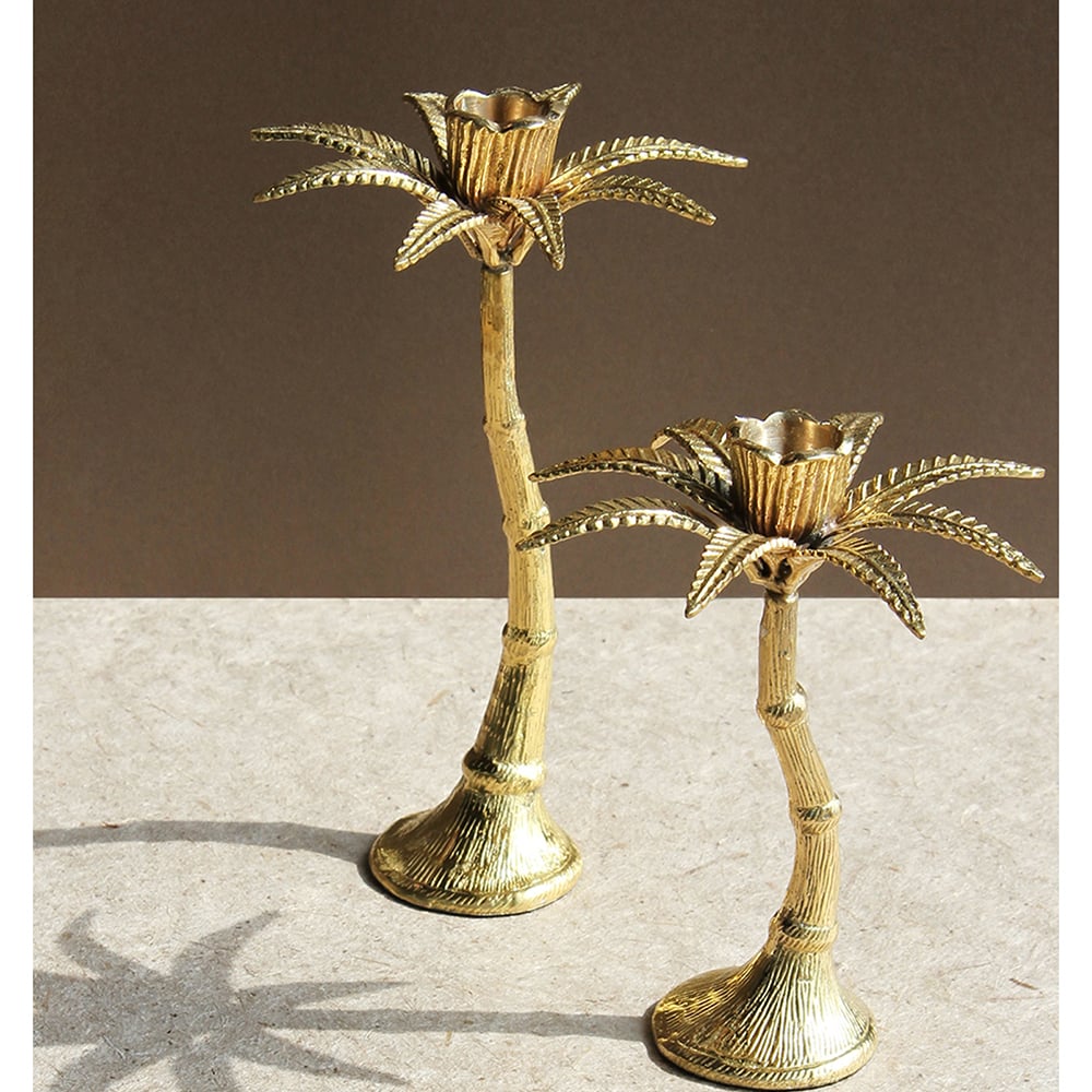 Klever Palm Tree Candle Holder Brass Small Peter's of Kensington
